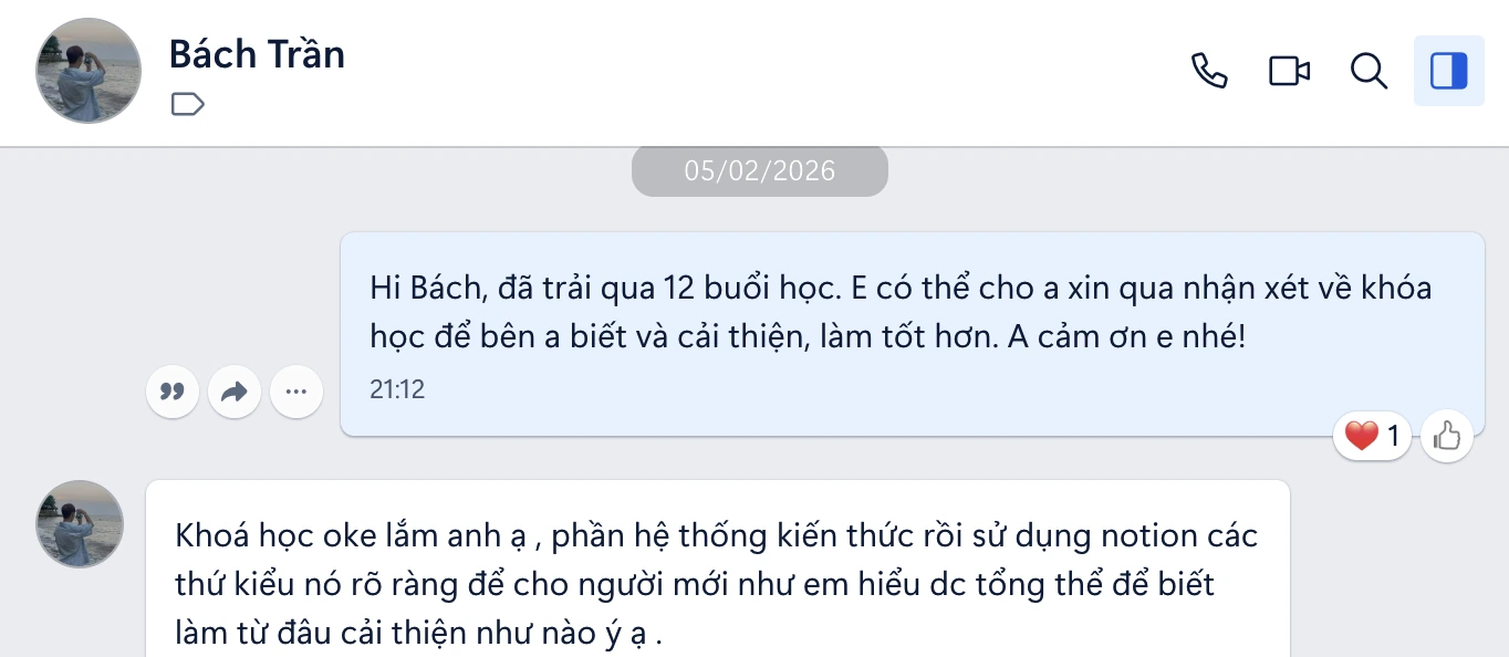 Đánh giá hệ thống kiến thức Notion học viên Bách Trần