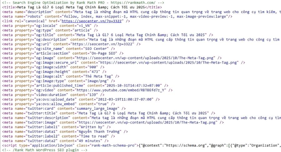 Meta Tag hay thẻ meta là các đoạn mã HTML nằm trong phần _head_ của website
