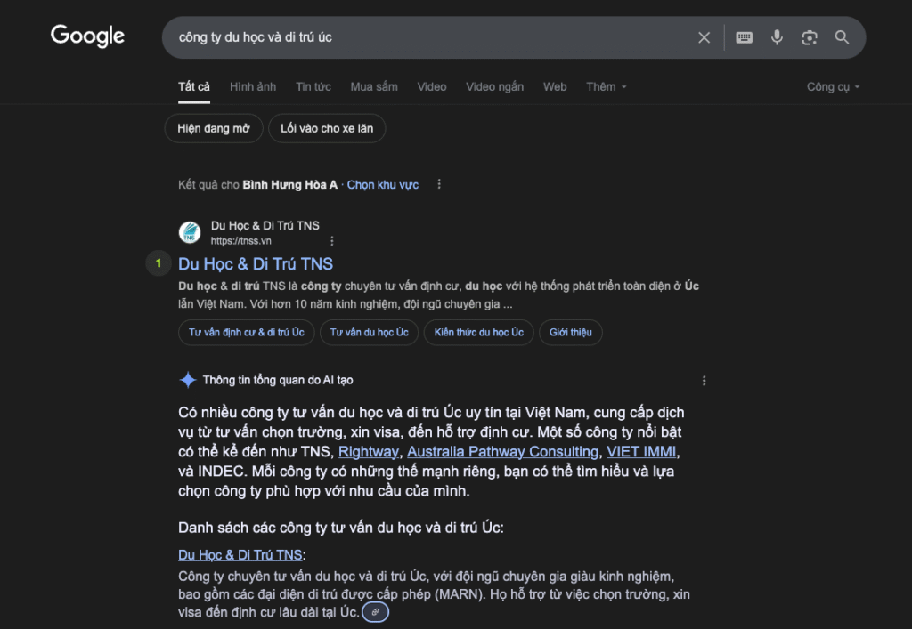 TNS đã sử dụng giải pháp "AI-Friendly SEO Framework" và được Gemini đề xuất ngoài SERPs