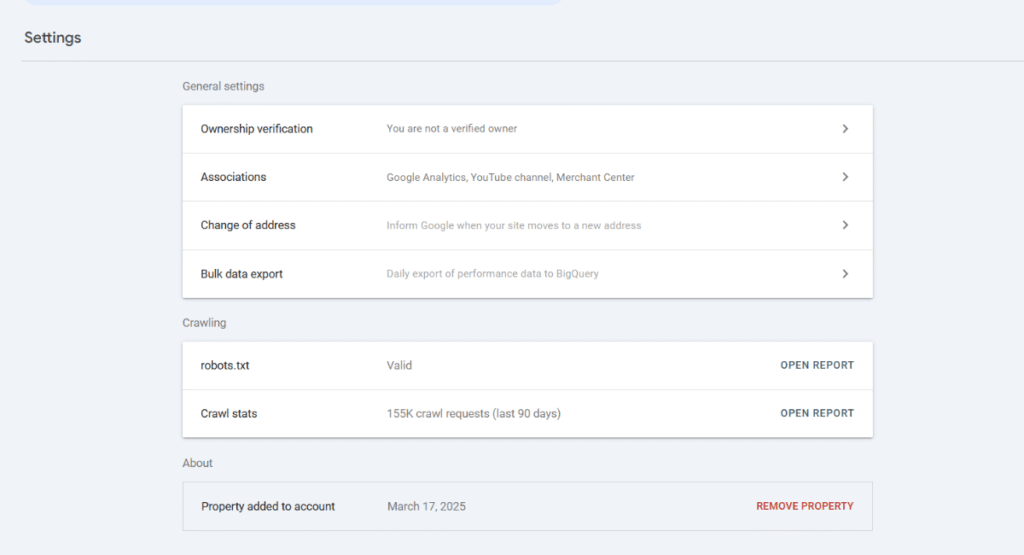 Google Search Console Robots.txt Validator trong phần Setting của GSC