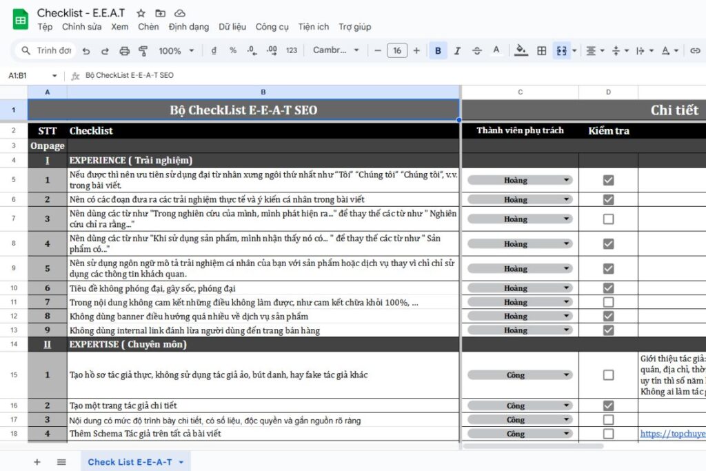 Quy trình SEO tổng thể website Top 1 với 8 bước tiêu chuẩn 5 Tuân thủ các checklist E-E-A-T
