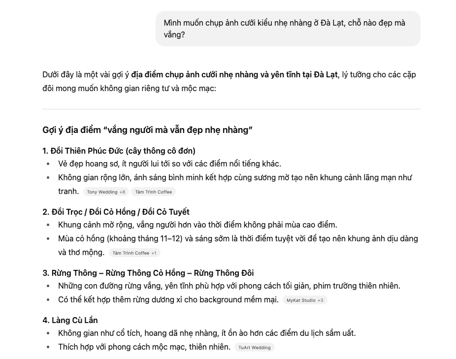 AEO là gì? Sự khác biệt giữa SEO và AEO 1 “Mình muốn chụp ảnh cưới kiểu nhẹ nhàng ở Đà Lạt, chỗ nào đẹp mà vắng?”