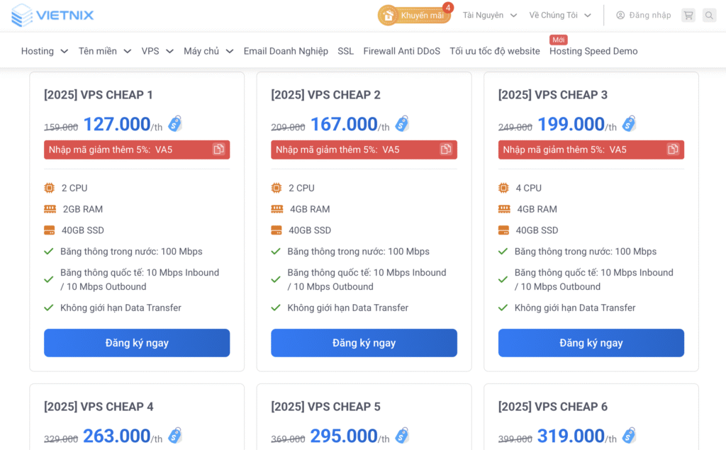 Nên thuê VPS ở đâu uy tín? Top 20 VPS giá rẻ tốt nhất 2025 1 VPS giá rẻ của Vietnix có ưu điểm về tốc độ nhờ công nghệ SSD/NVMe, cam kết uptime cao 99.9%, hỗ trợ kỹ thuật 24/7 và giao diện quản lý dễ dùng. Tuy nhiên, giá của VPS tại Vietnix không "rẻ bá đạo" như Shared Hosting mà tương đương với các nhà cung cấp khác trên thị trường, chỉ phù hợp với người dùng cá nhân và doanh nghiệp nhỏ có nhu cầu về VPS ổn định, không quá khắt khe về ngân sách.
