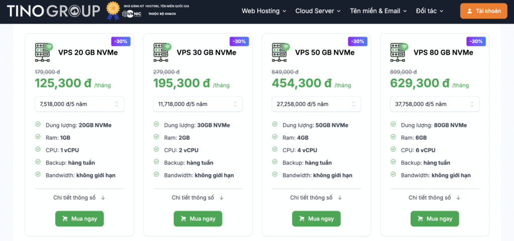 Nên thuê VPS ở đâu uy tín? Top 20 VPS giá rẻ tốt nhất 2025 4 VPS giá rẻ của Tino được đánh giá cao về hiệu suất với ổ cứng NVMe, mạng 40Gbps, và tính ổn định nhờ đa kết nối ISP. Tino cung cấp tính năng khởi tạo nhanh chóng, sao lưu tự động, hỗ trợ 24/7, chính sách hoàn tiền 30 ngày và dùng thử 7 ngày miễn phí, cùng với bảng điều khiển thân thiện với người dùng. Tuy nhiên, bạn nên tự mình trải nghiệm để đánh giá chất lượng thực tế trước khi quyết định.