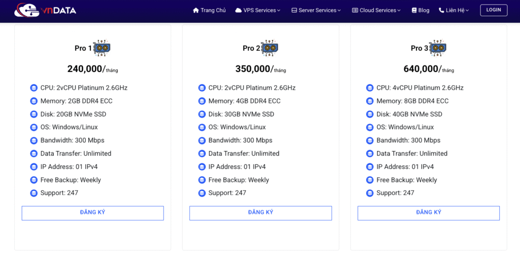Nên thuê VPS ở đâu uy tín? Top 20 VPS giá rẻ tốt nhất 2025 10 VNdata không được đánh giá cao trong phân khúc VPS giá rẻ mà thay vào đó, họ tập trung vào máy chủ cấu hình mạnh cho doanh nghiệp, sử dụng các CPU cao cấp như AMD EPYC và đặt tại Data Center Tier-3. Mặc dù có chính sách giá linh hoạt và hỗ trợ 24/7, điểm mạnh của VNdata nằm ở hiệu năng cao cho ứng dụng doanh nghiệp, không phải là giá rẻ cho người dùng cá nhân hay các dự án nhỏ.
