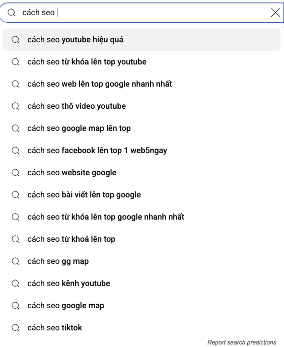 Tìm kiếm từ khóa ngay trên thanh search của Youtube
