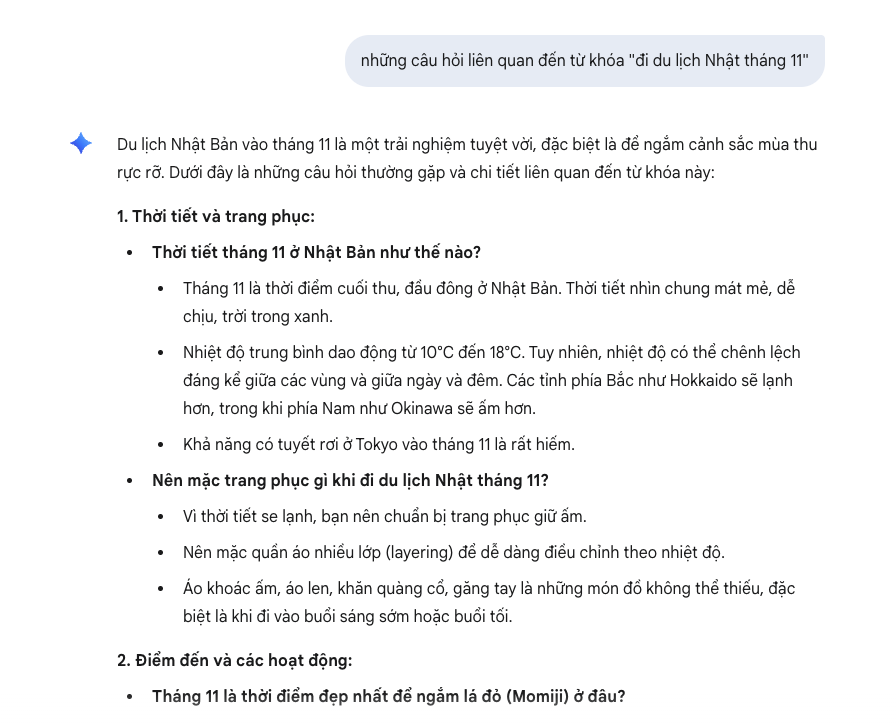 SEO cho Gemini: Cách giúp website lên top #1 trên Gemini 2 Bạn hoàn toàn có thể viết về các chủ đề này trong bài Du lịch Nhật tháng 11