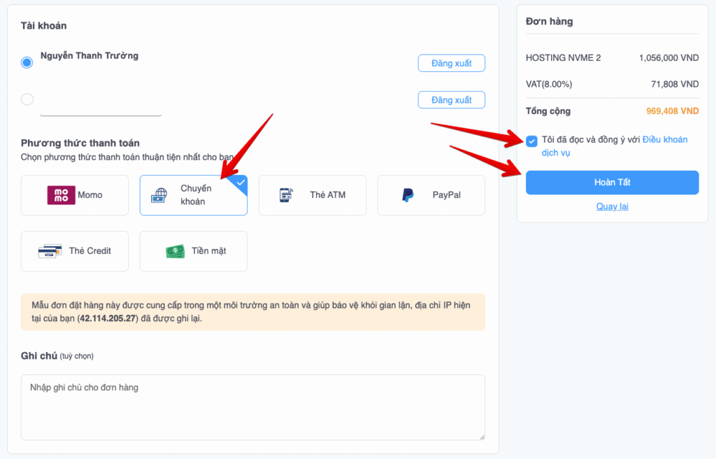 Cách mua hosting và tên miền giá rẻ, uy tín 2025 6 Bước 4: Tiến hành thanh toán