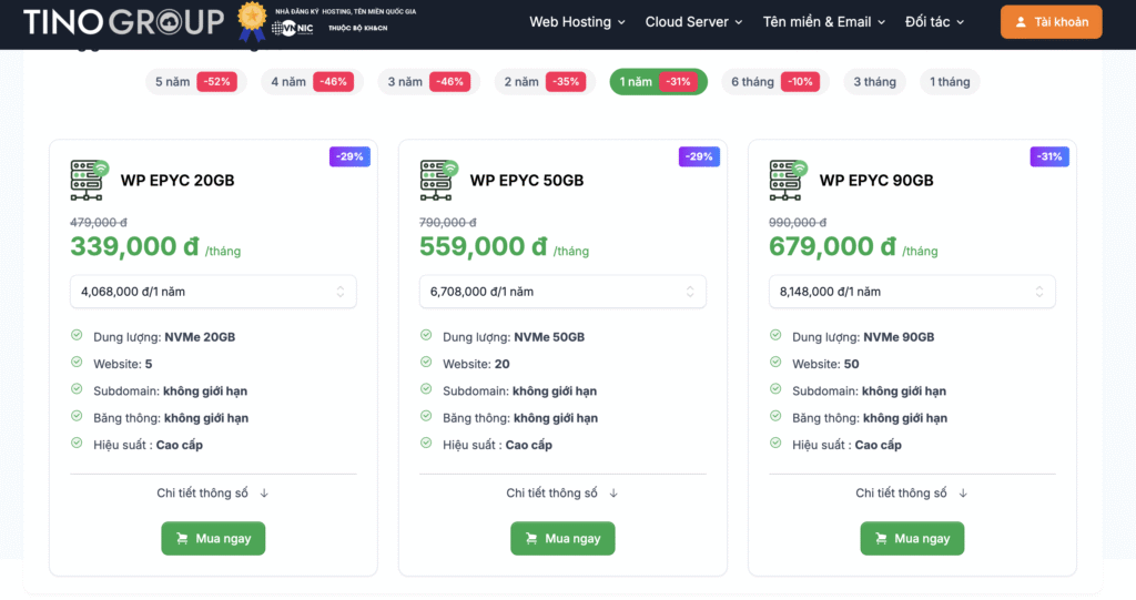 Hosting Tino được đánh giá cao về đội ngũ hỗ trợ chuyên nghiệp, nhiệt tình và phản hồi nhanh chóng, cùng với cam kết uptime lên đến 99,9% nhờ công nghệ Cloud Web Hosting. Dịch vụ này nổi bật với tốc độ hoạt động ổn định, bảo mật cao với tường lửa và hệ thống dự phòng, cùng khả năng chuyển dữ liệu miễn phí và kích hoạt dịch vụ nhanh chóng sau khi thanh toán.
