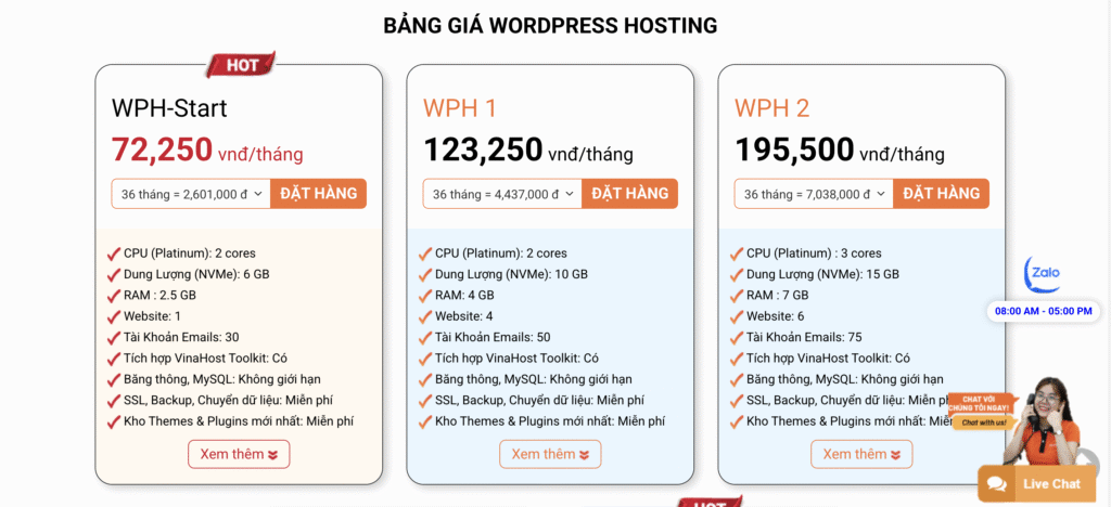 WordPress Hosting của VinaHost được đánh giá là một dịch vụ tốt, tập trung vào tối ưu cho WordPress với cấu hình mạnh mẽ (SSD NVMe, LiteSpeed, LSCache), tốc độ tải trang nhanh và ổn định nhờ uptime 99.9%. Dịch vụ này cung cấp quản lý dễ dàng qua cPanel tiếng Việt, bảo mật cao với quét mã độc tự động và SSL miễn phí, cùng đội ngũ hỗ trợ chuyên nghiệp 24/7. Điểm trừ là một số hạn chế về giới hạn số lượng website trên một gói và chính sách hoàn tiền có thể không đáp ứng mọi yêu cầu của người dùng.
