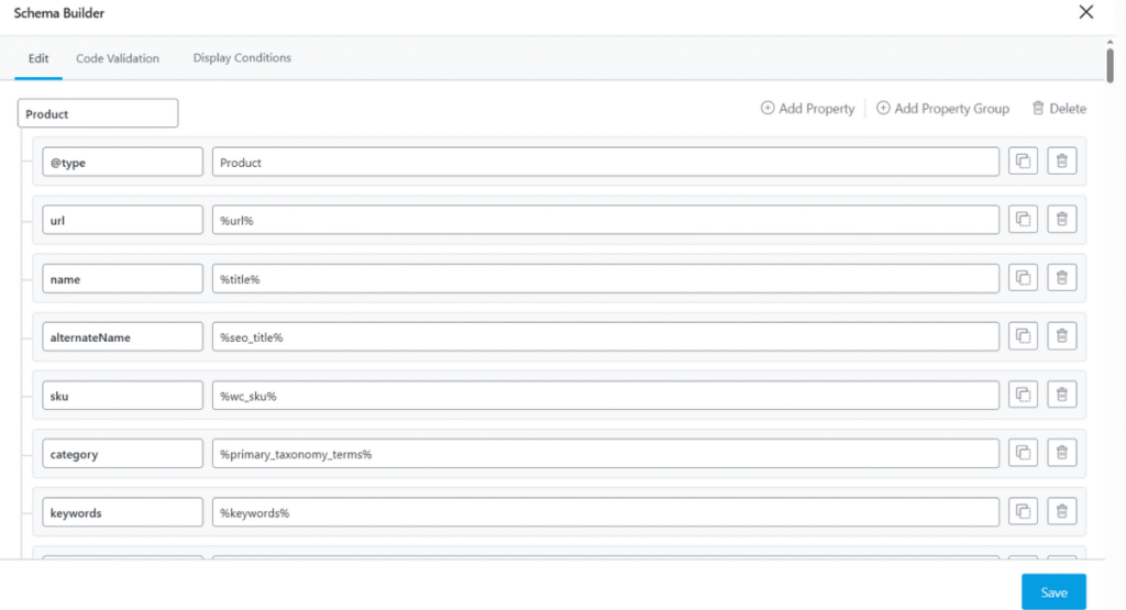 Template Schema sản phẩm