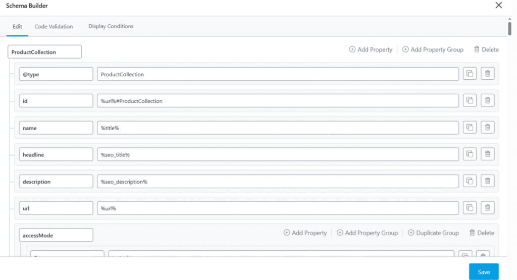Template schema cho trang danh mục sản phẩm