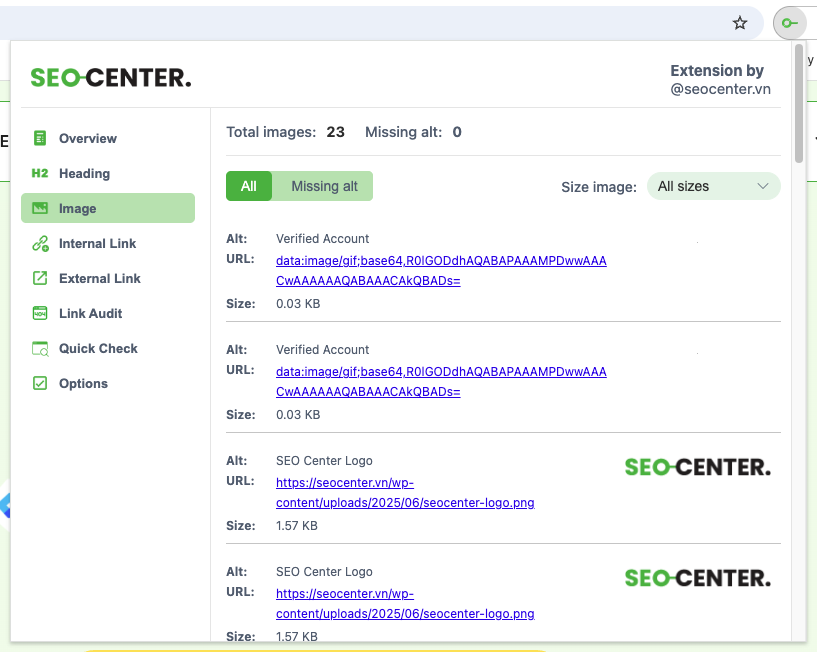 SEO Center Extension - Tiện ích nhỏ, sức mạnh lớn 4 Đây là bước cần thiết để cải thiện SEO hình ảnh và tốc độ tải trang.