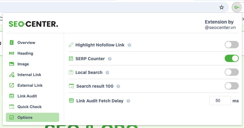 SEO Center Extension - Tiện ích nhỏ, sức mạnh lớn 9 Tùy chỉnh toàn bộ extension ở đây một cách nhanh chóng