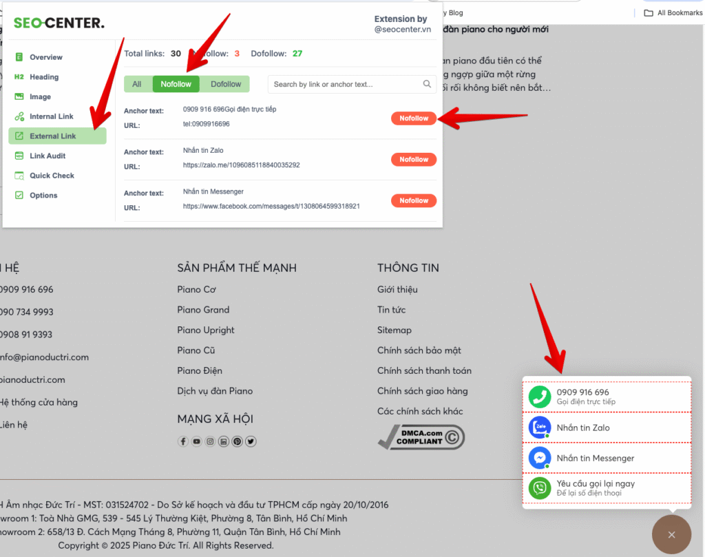 SEO Center Extension - Tiện ích nhỏ, sức mạnh lớn 10 Các link nofollow sẽ có dấu gạch đỏ bao xung quanh cho bạn dễ thấy
