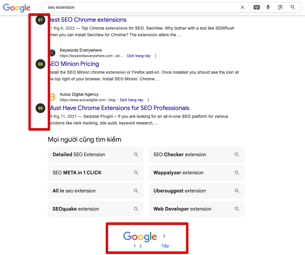 SEO Center Extension - Tiện ích nhỏ, sức mạnh lớn 13 Giúp bạn xem được 100 kết quả tìm kiếm trong 1 trang