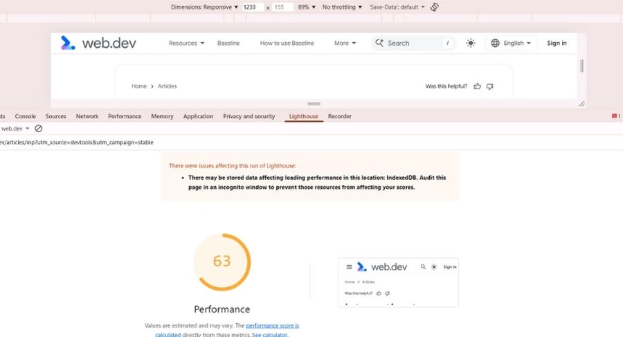 Đo lường INP bằng Google Lighthouse