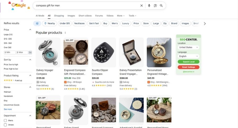 SERPS của từ khóa mang ý định Giao dịch – Transactional Intent