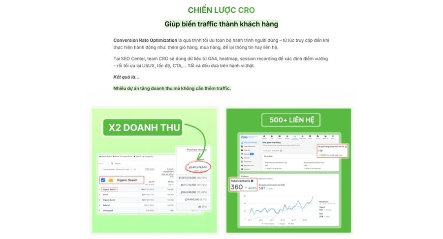 Section giới thiệu về doanh nghiệp và các giá trị cốt lõi, USP của thương hiệu