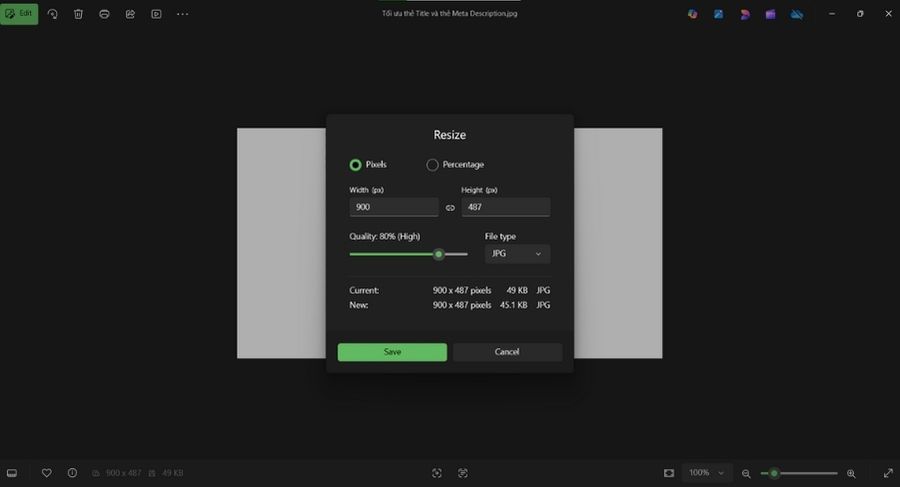 Thay đổi kích thước và định nghĩa kích thước ảnh