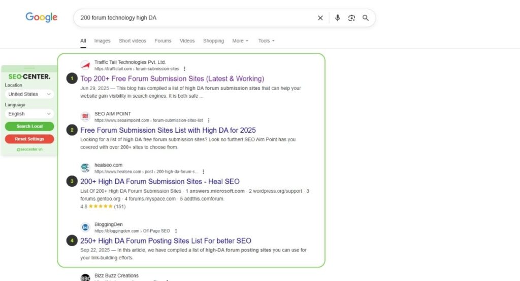 Tìm kiếm danh sách forum trên Google