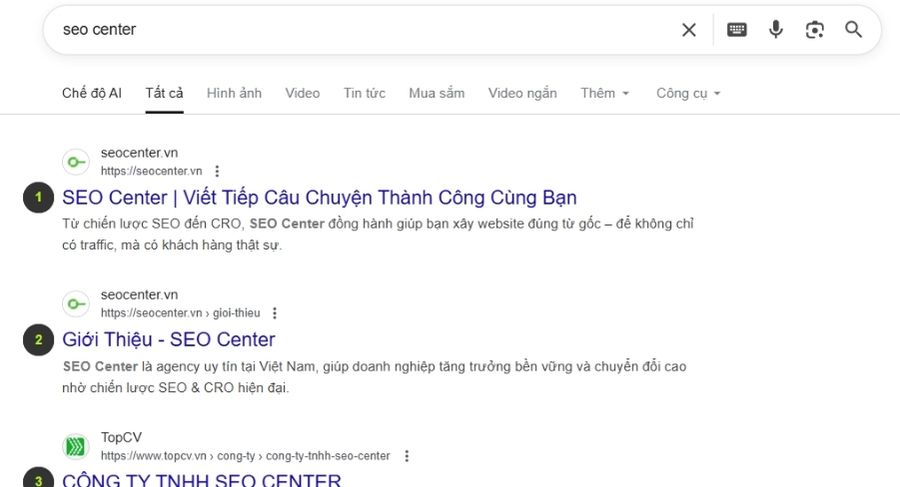 Trang chủ được ranking top 1 về brandname