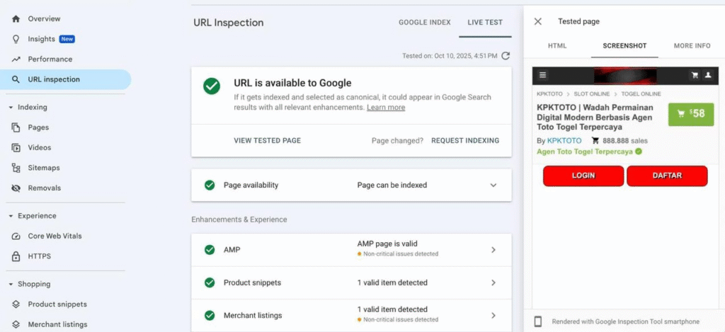 Mình check trên Google Search Console thì giao diện là 1 website bet