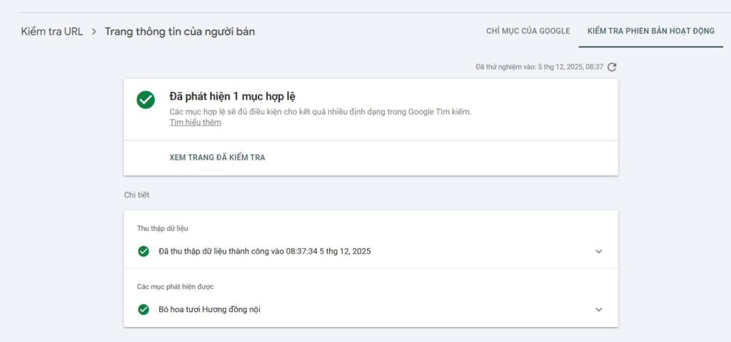 Check lỗi hasMerchantReturnPolicy & shippingDetails lại xem lỗi  trên Googe Search Console đã được fix chưa