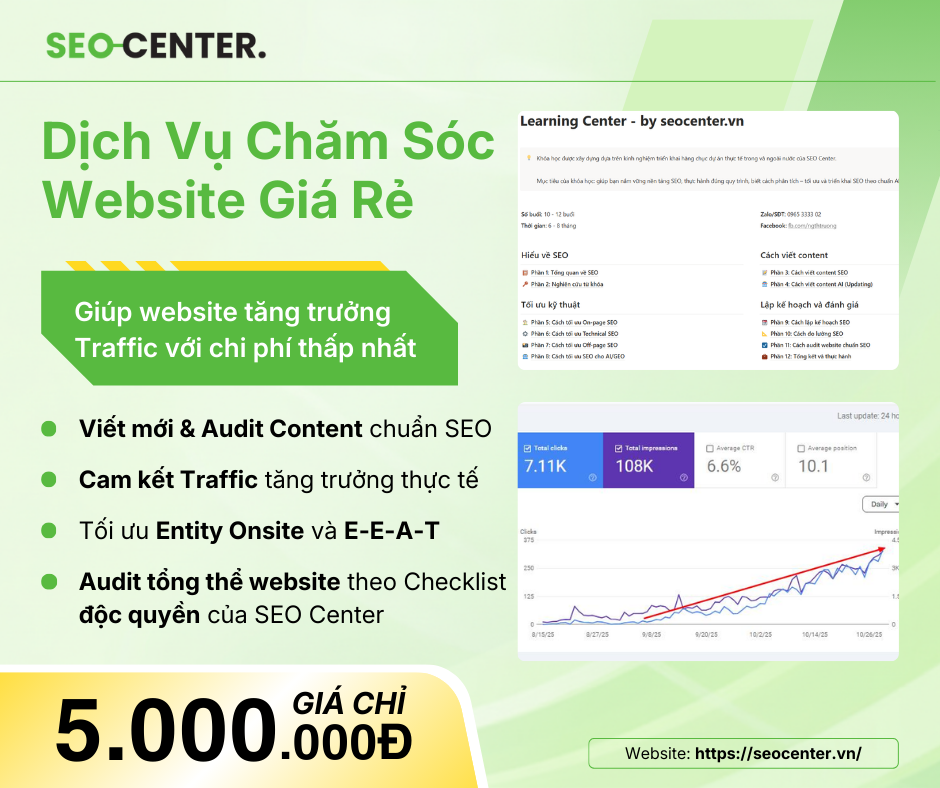 Dịch Vụ Chăm Sóc Website Giá Rẻ của SEO Center