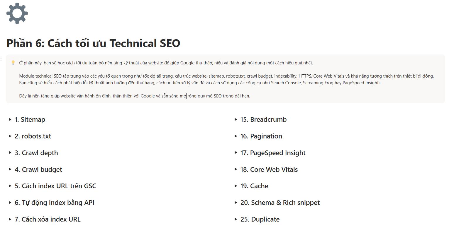 Nội dung buổi 6 Cách tối ưu Technical SEO