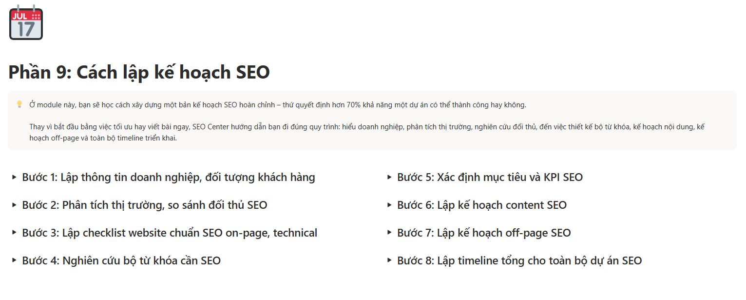 Nội dung buổi 9 Cách lập kế hoạch SEO