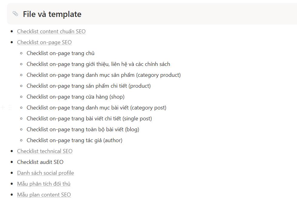 Sở hữu bộ Template & Checklist SEO "Độc Quyền"