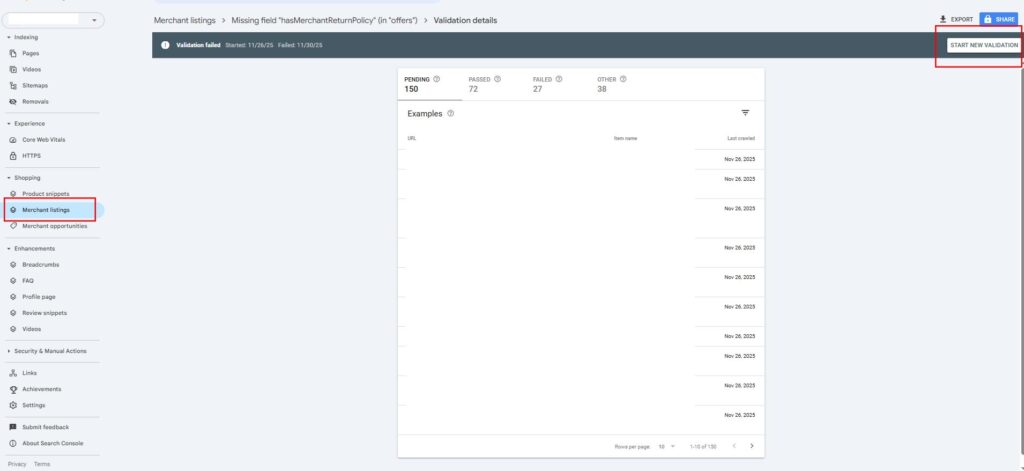 Validation lại lỗi trong Google Search Console