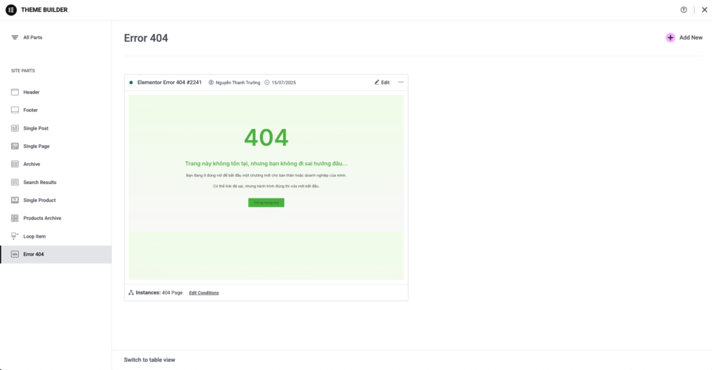 Đây là cách mình tạo trang 404 trên Elementor