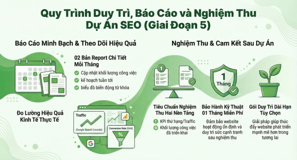 Giai đoạn 5: Duy trì, Report, Nghiệm thu và Bảo hành sau dự án