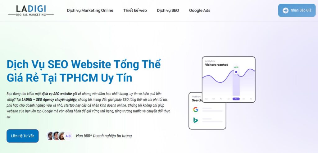 15+ công ty SEO uy tín, chuyên nghiệp nhất Việt Nam 2026 33 LADIGI (LADIGI Agency/Academy) là một công ty chuyên cung cấp các giải pháp Digital Marketing toàn diện và đào tạo SEO/Marketing uy tín tại Việt Nam, đặc biệt mạnh về dịch vụ SEO website lên top Google