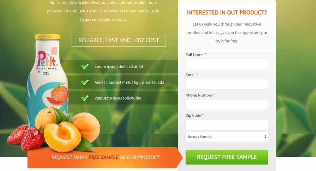 Lead generation page