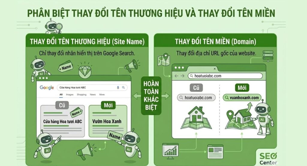 Phân biệt giữa thay đổi tên thương hiệu và thay đổi tên miền