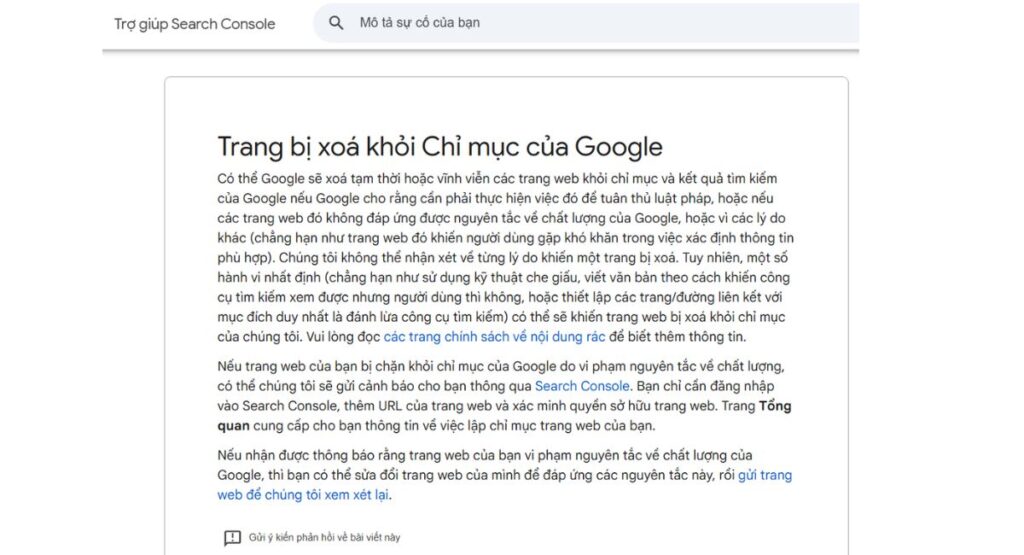 Website bị xóa hoàn toàn khỏi chỉ mục tìm kiếm
