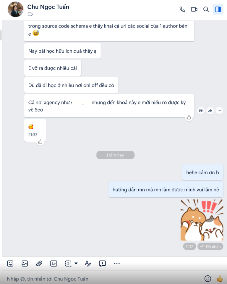 Feedback khóa học SEO của anh Ngọc Tuấn 2