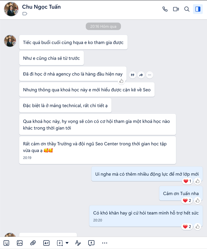 Feedback khóa học SEO của anh Ngọc Tuấn