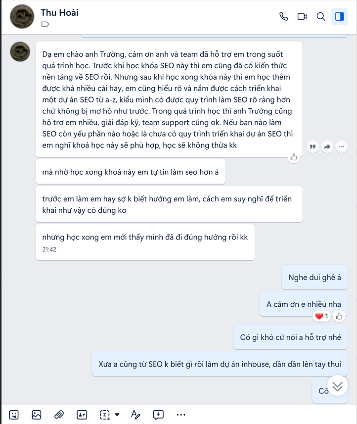Feedback khóa học SEO của chị Thu Hoài