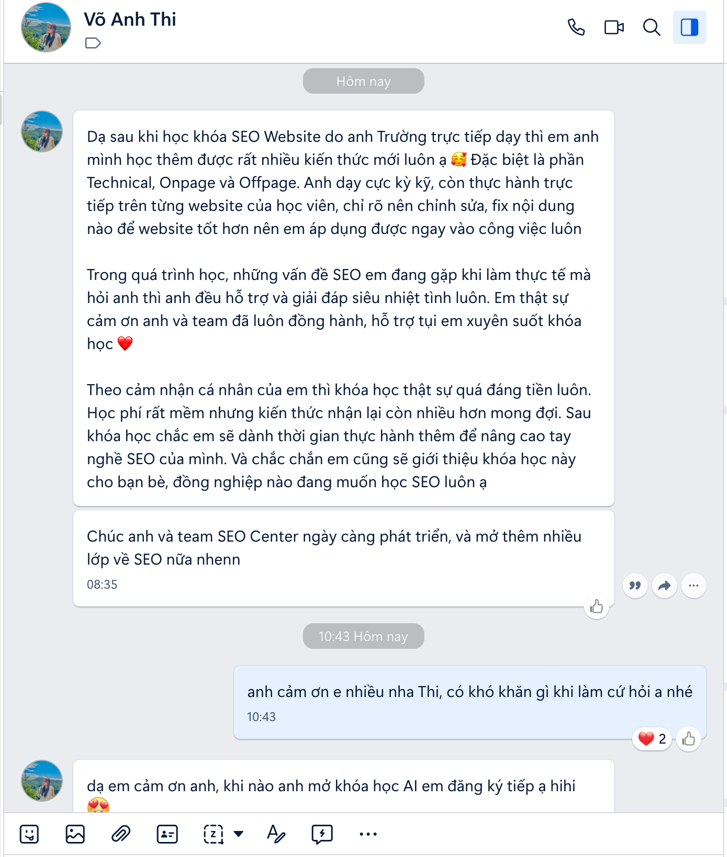 Feedback khóa học SEO của chị Võ Anh Thi