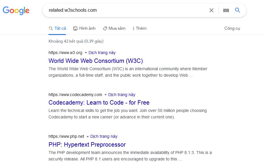 Khám phá các website có nội dung tương tự với lệnh related