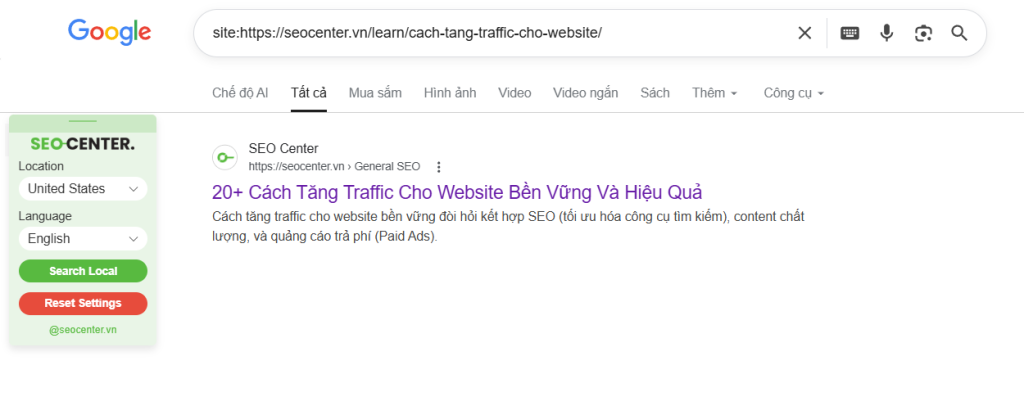 Kiểm tra tình trạng lập chỉ mục website với lệnh site