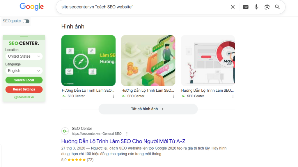 Sử dụng lệnh site trên Google để kiểm tra thủ công