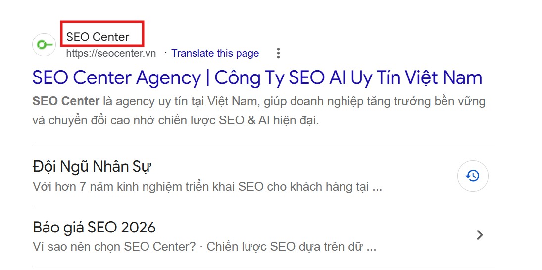Sitename duoc hien thi tren SERPs