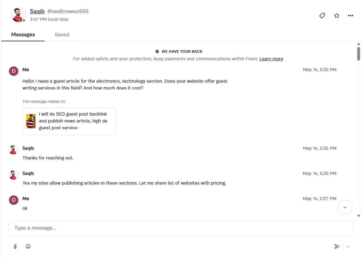 Cach mo dau khi hoi mua Guest Post Backlink tren Fiverr